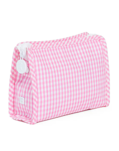 TRVL Small Roadie Zip Pouch--Gingham Pink