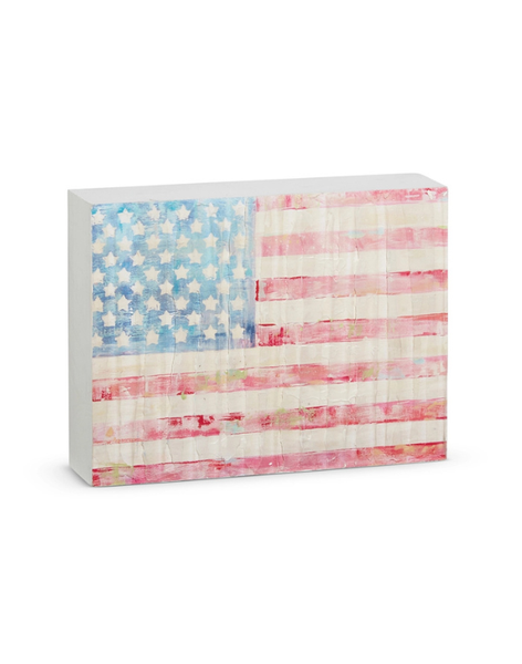 8" Faded American Flag Wood Block