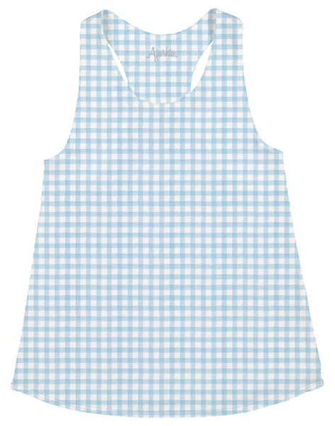 Blue Gingham Tank Top With Racer Back