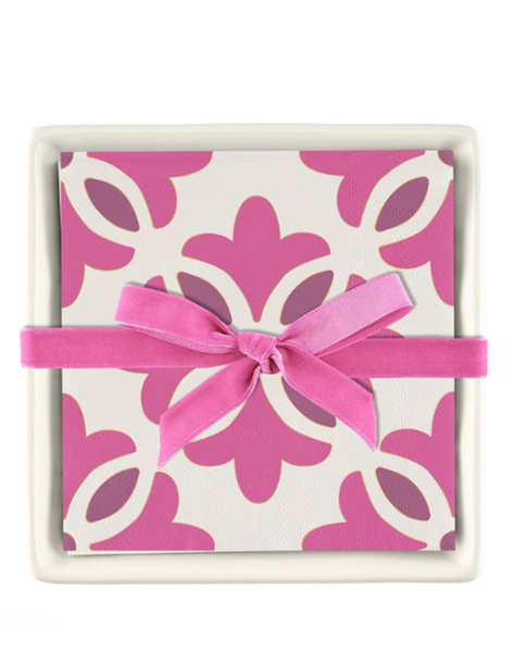 Ceramic Napkin Tray and Napkins--Moroccan Tiles