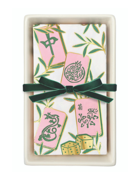 Ceramic Tray With Guest Napkins--Mahj Tiles