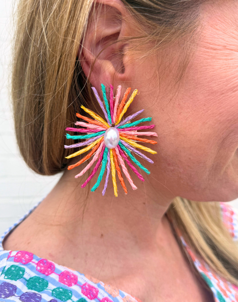 Raffia Pearl Star Earrings - Assorted