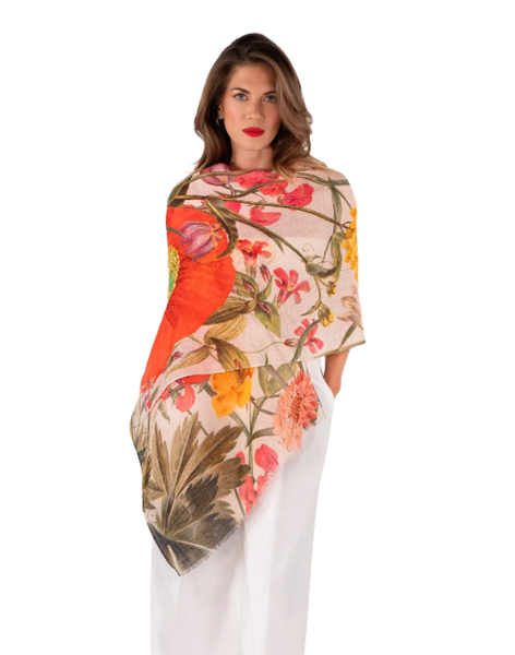 Fine Flowers Cream Linen/Cotton Scarf