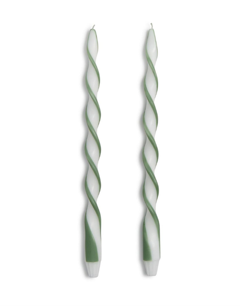 Twist and Glow Set of 2 Green Ribbon 15 3/4" Twist Taper Candles