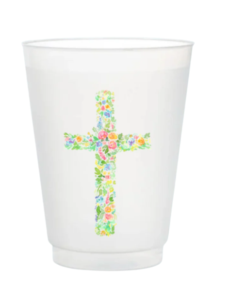 Floral Cross Frosted Cups
