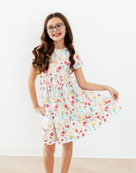 Painted Posies Short Sleeve Pocket Twirl Dress