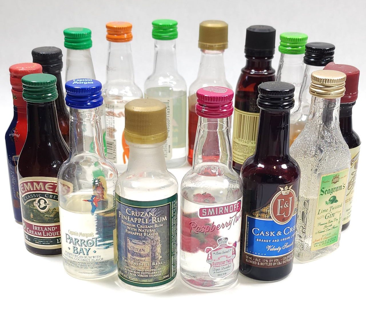 Lot of 16 Still Sealed Liquor Mini Bottles Plastic Miniature Nips Black