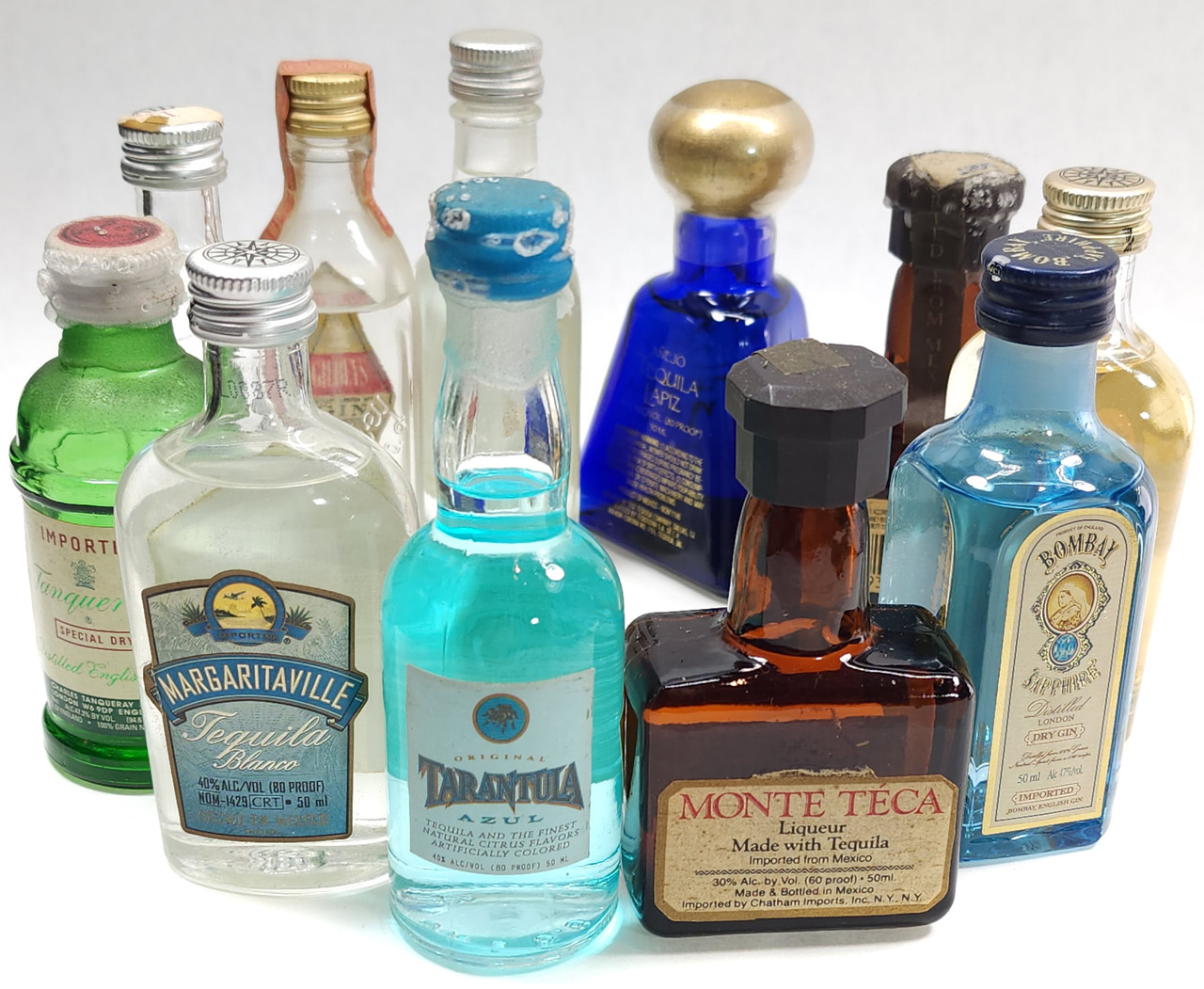Lot of 11 Vintage Mini Liquor Bottles Sealed Tequila Lapiz Gin Cuervo