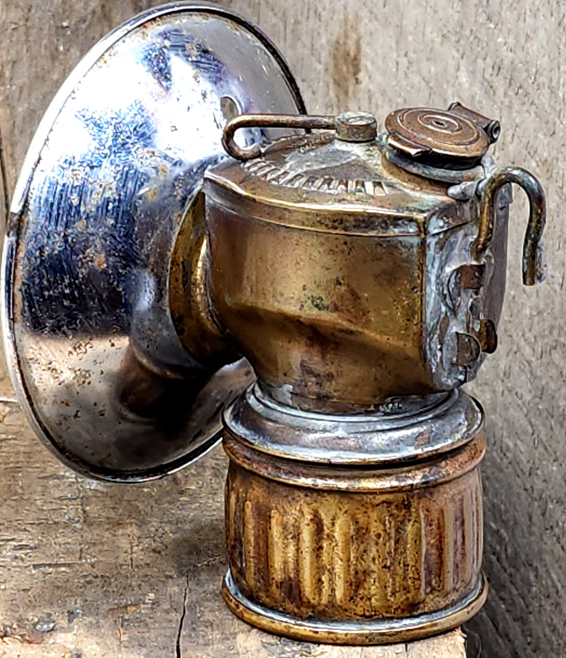 Antique Justrite Streamlined Brass Coal Miner's Carbide Light Mining Lamp  Mine