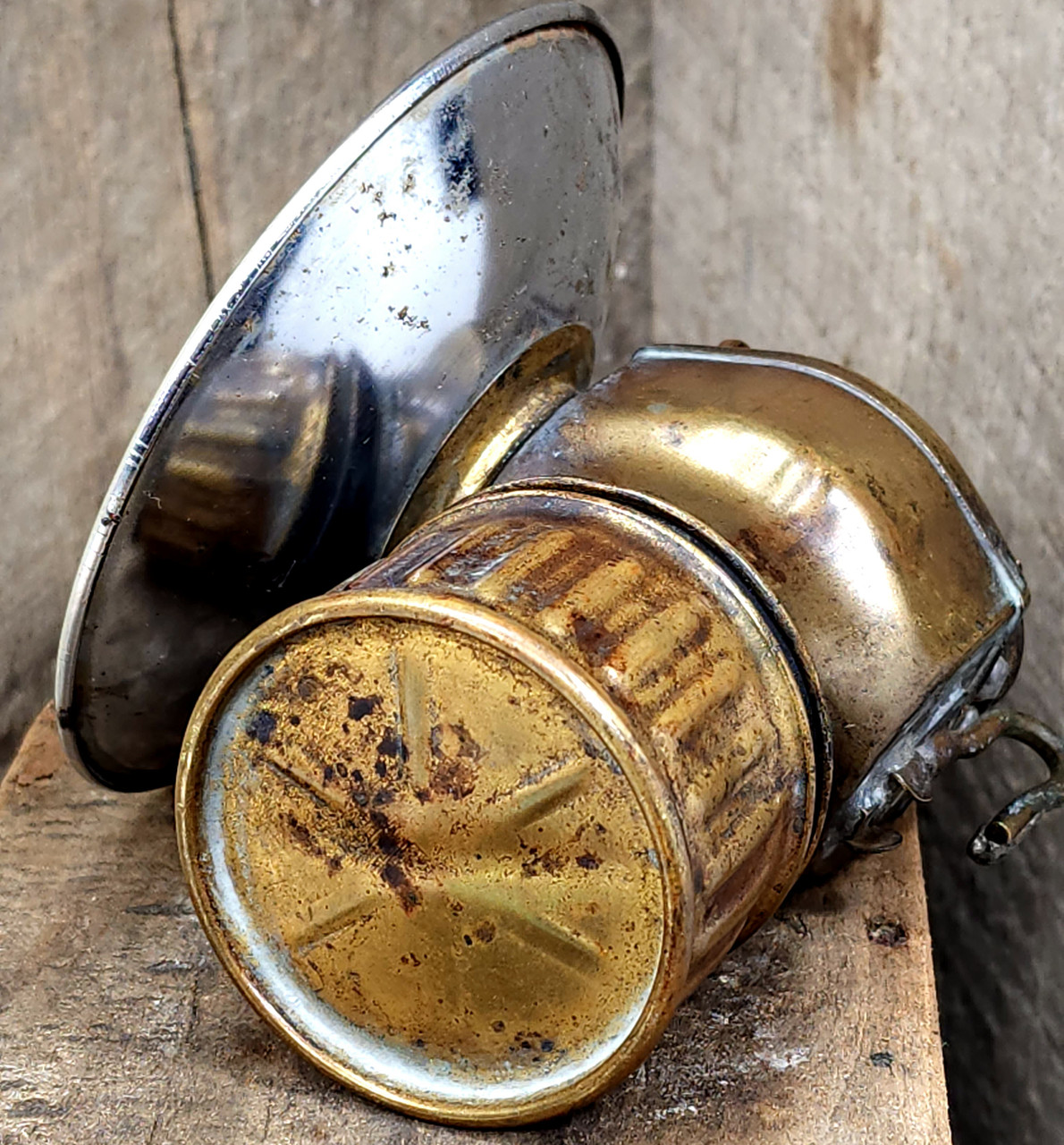 Antique Streamlined Justrite Brass Coal Miner's Carbide Helmet Light Lamp  Mining