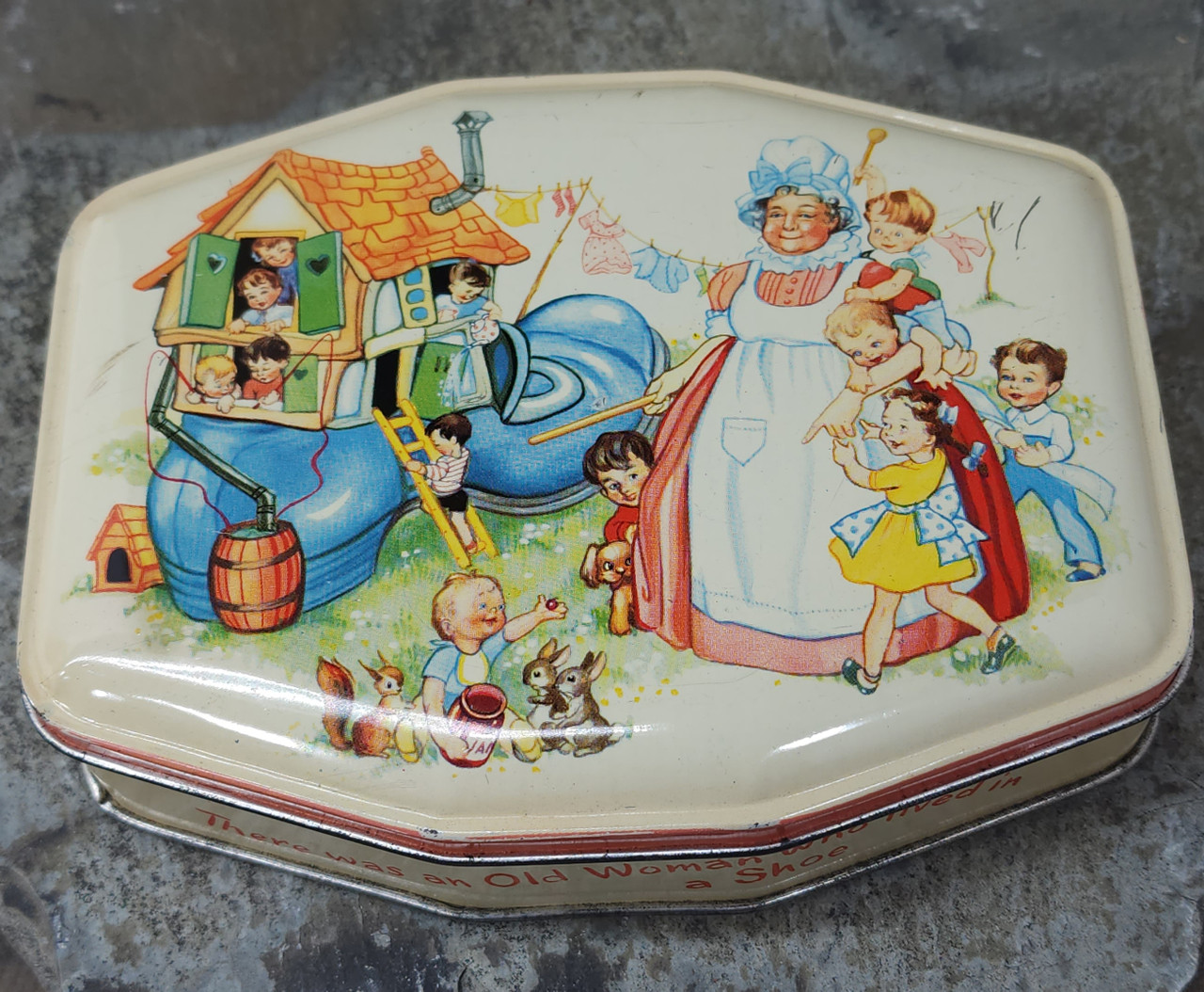 Vintage Horner Toffee Candy Advertising Tin Old Woman in Shoe Nursery ...