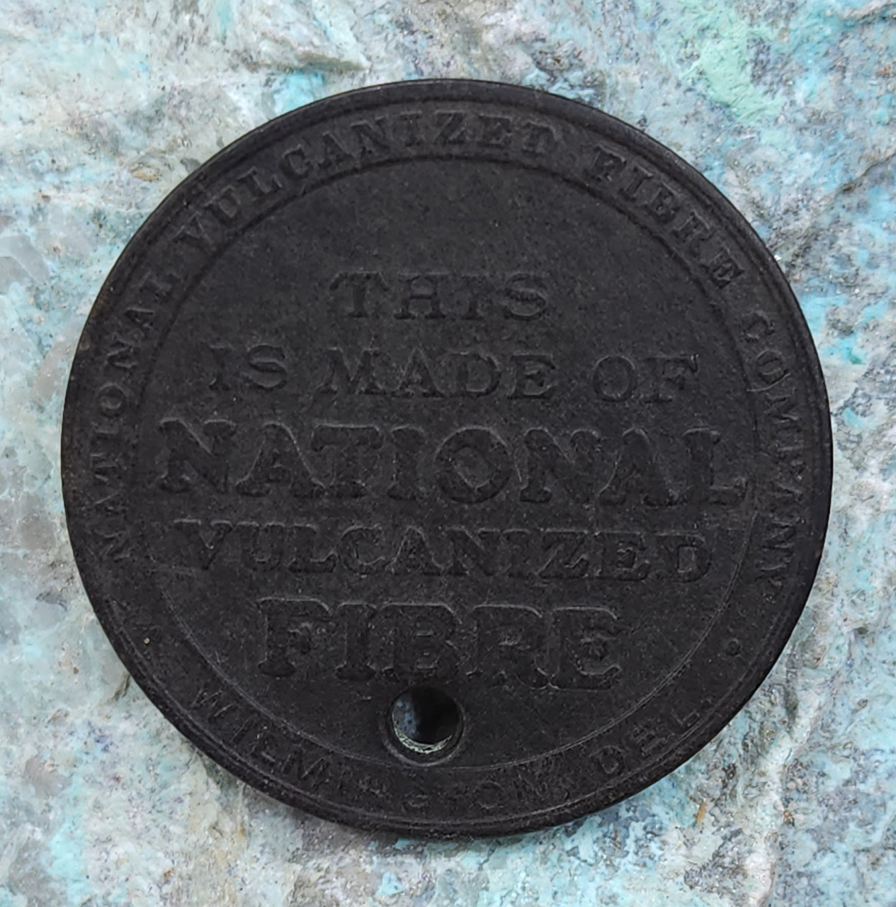 Antique National Vulcanized Fibre Travel Trunk Round Tag Token w ...