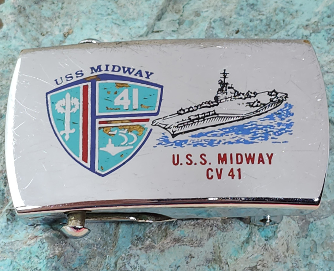 Vintage Zippo USS Midway CV-41 Enameled Aircraft Carrier Navy Ship