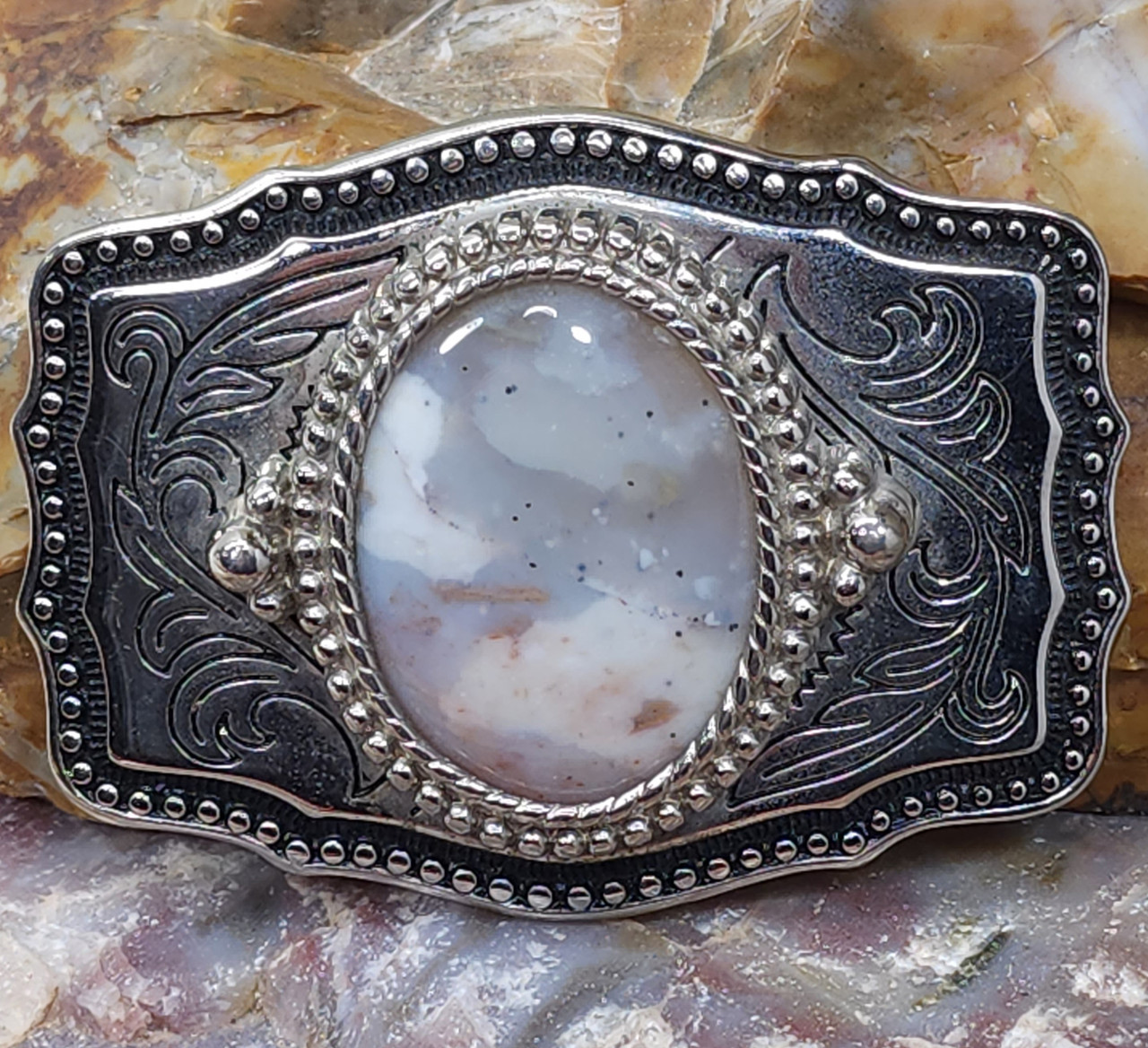 Vintage Made in USA Western Style Chrome Belt Buckle w  display picture 1