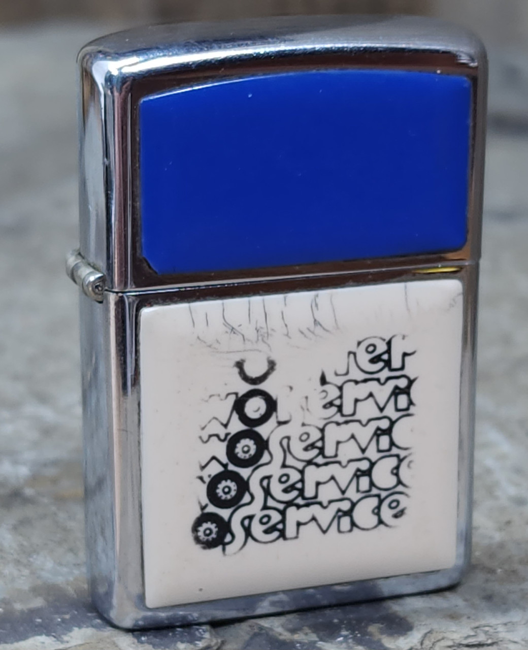 1979 Service Business Logo Zippo Cigarette Lighter Blue White