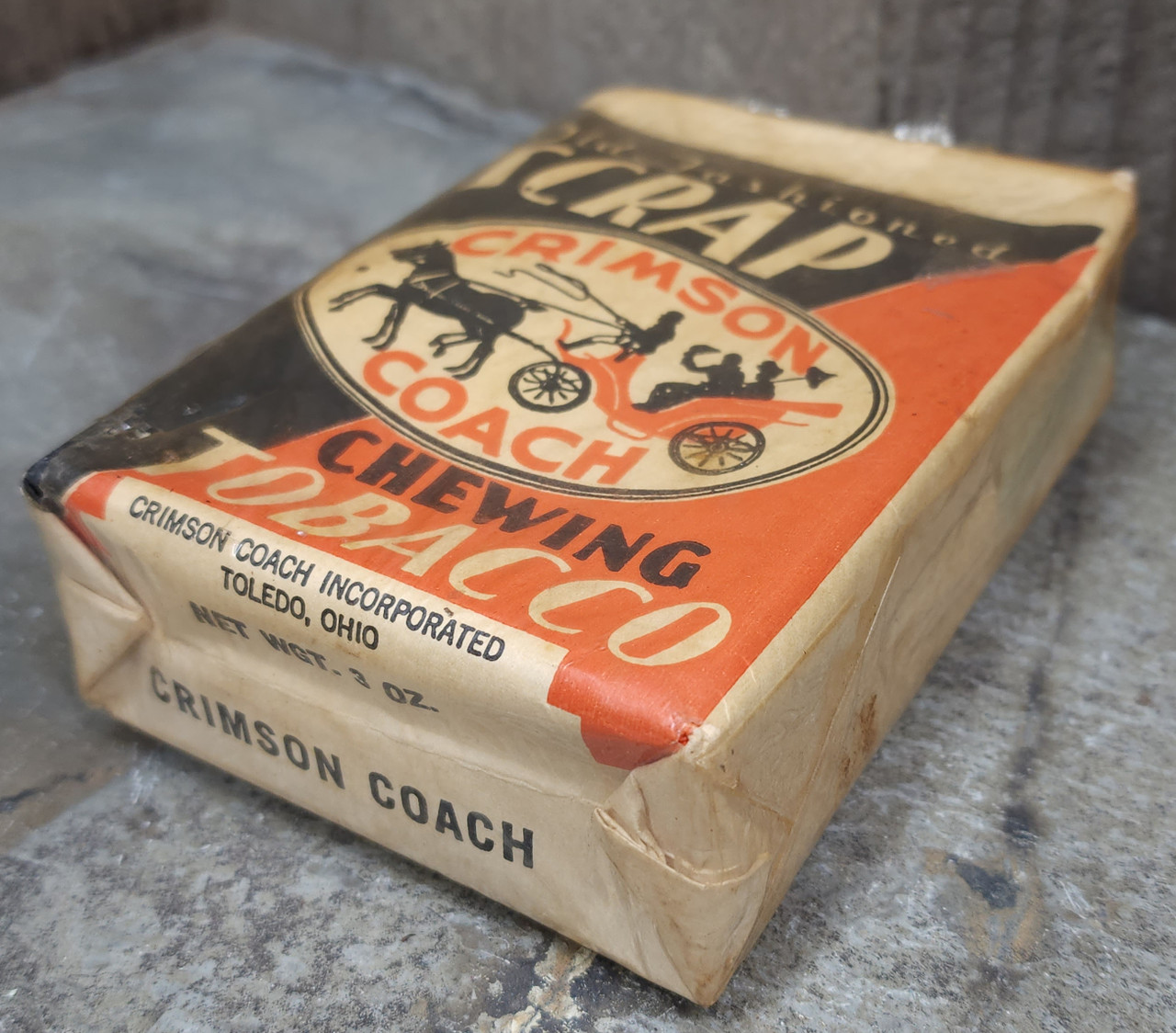 Antique Unopened Crimson Coach Old Fashioned Scrap Chewing Tobacco Package 