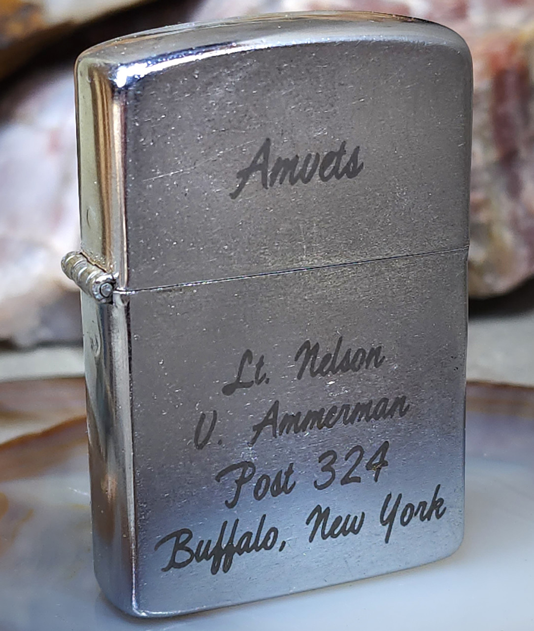 engraved cigarette lighter Vintage NOS Amvets Post 324 Buffalo, NY Calkor Engraved Cigarette Lighter