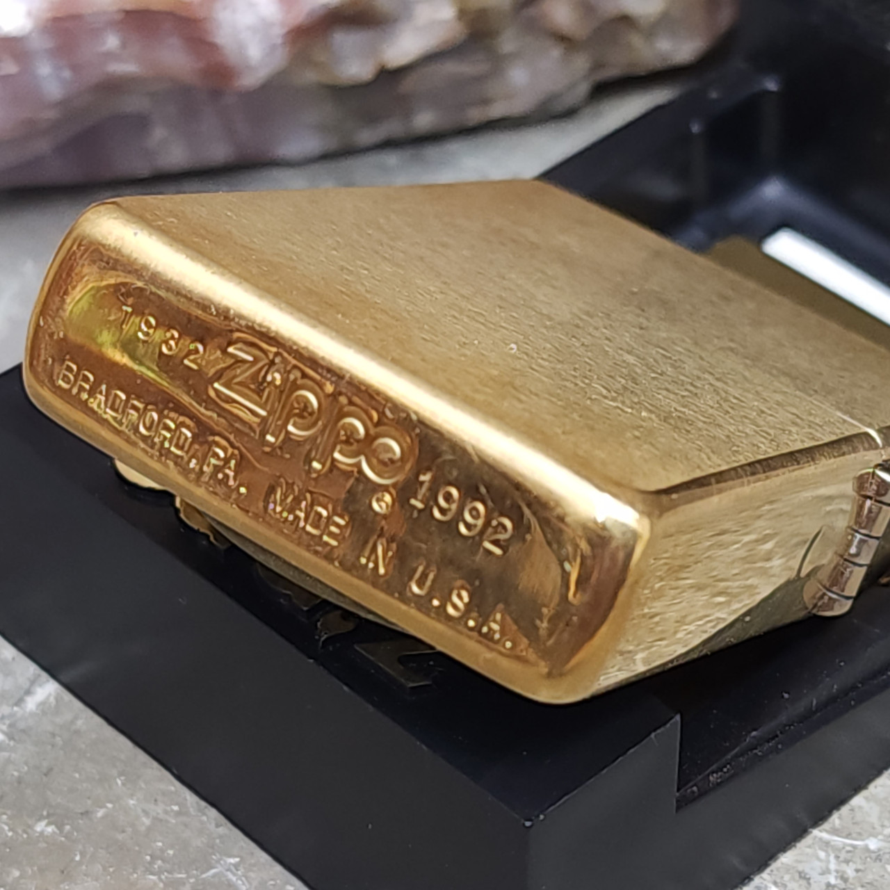 aippo 1992 RARE Vintage 1932-1992 Brass Zippo Lighter - Scrimshaw Ship And