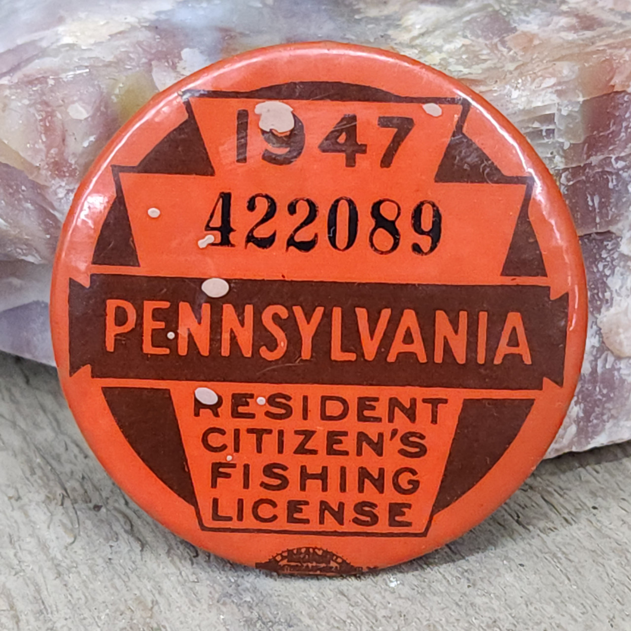 1947 Vintage Pennsylvania Resident Fishing License Pinback Button PA Fish  Pin