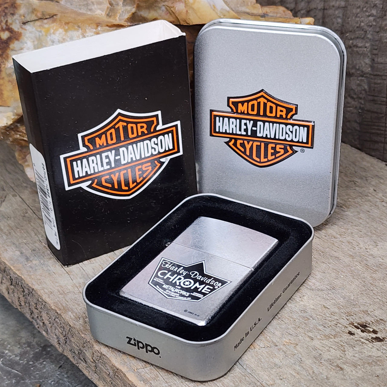 cigarette lighter harley davidson Vintage 2001 Harley Davidson Chrome & Metalworks Zippo Cigarette Lighter in  Box