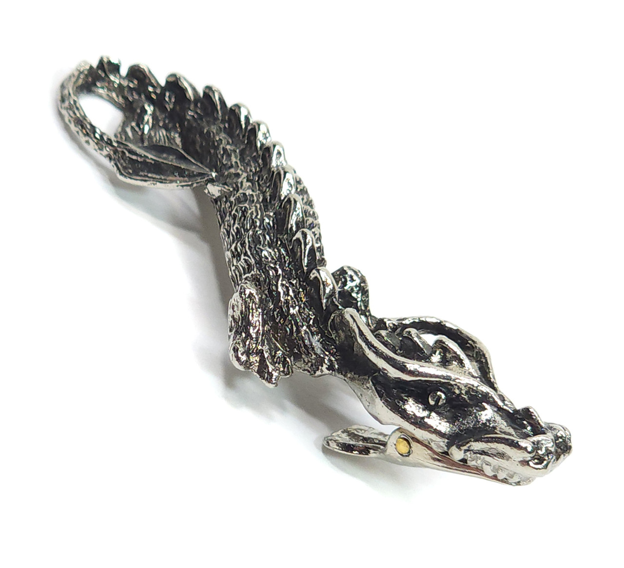 Vintage 1970's Era Silver Tone Figural Dragon Shaped Roach Clip Cigarette  Holder