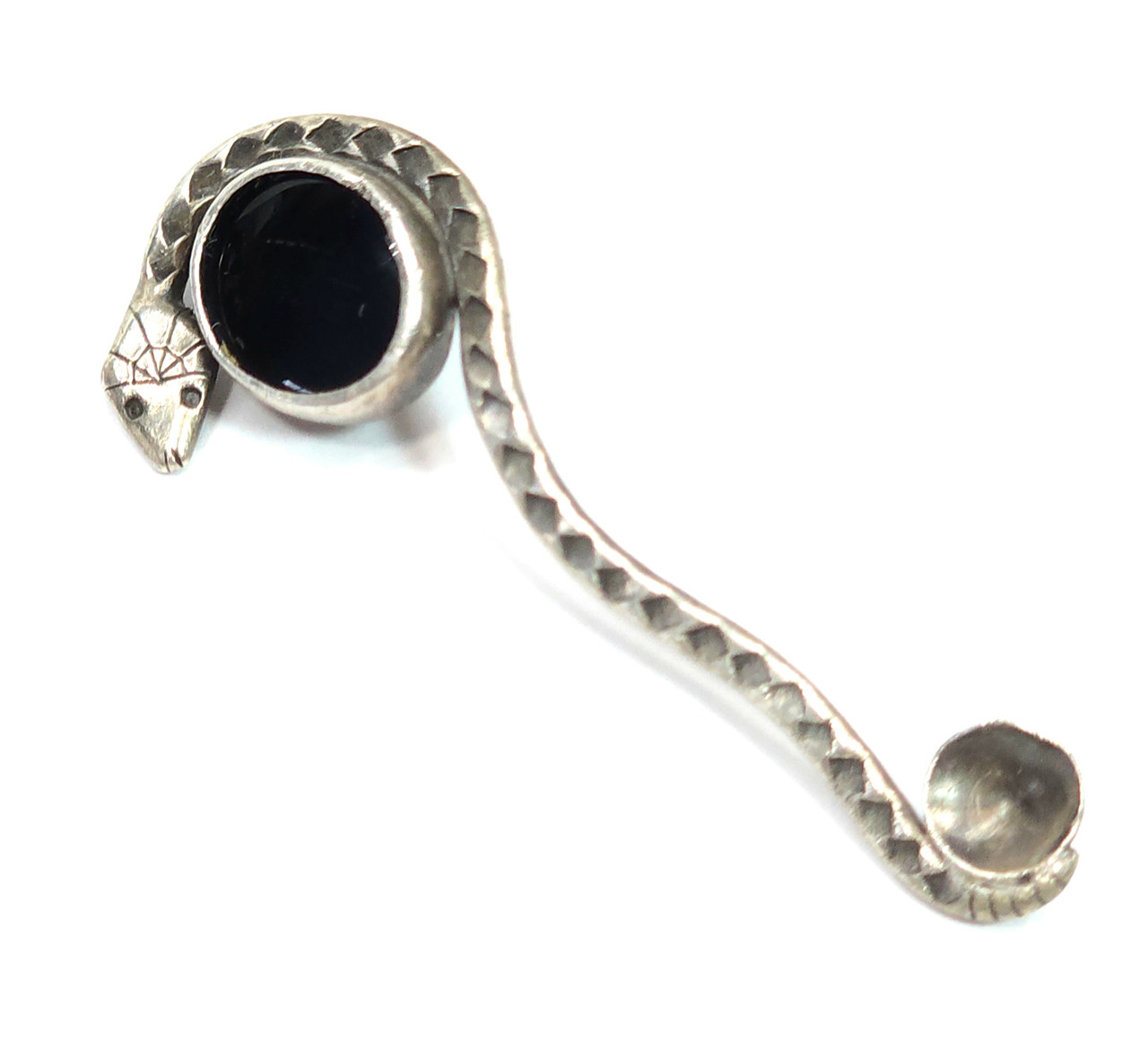 Vintage Silver Coke Snuff Spoon Snake Serpent Wrapped Round Onyx