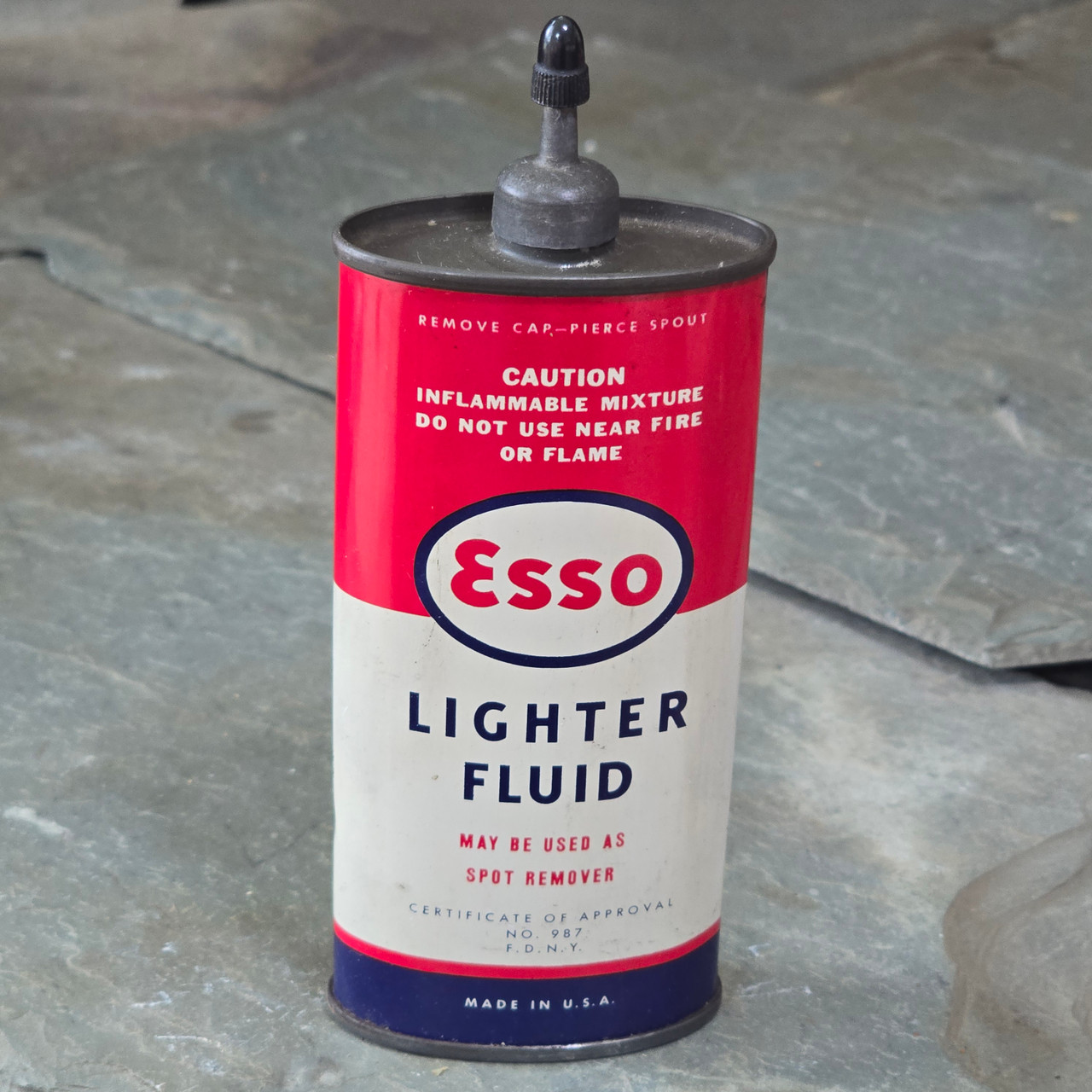 esso cigarettes Vintage Esso Lighter Fluid Advertising Oil Tin Lead Spout Cigarette Lighter  Can