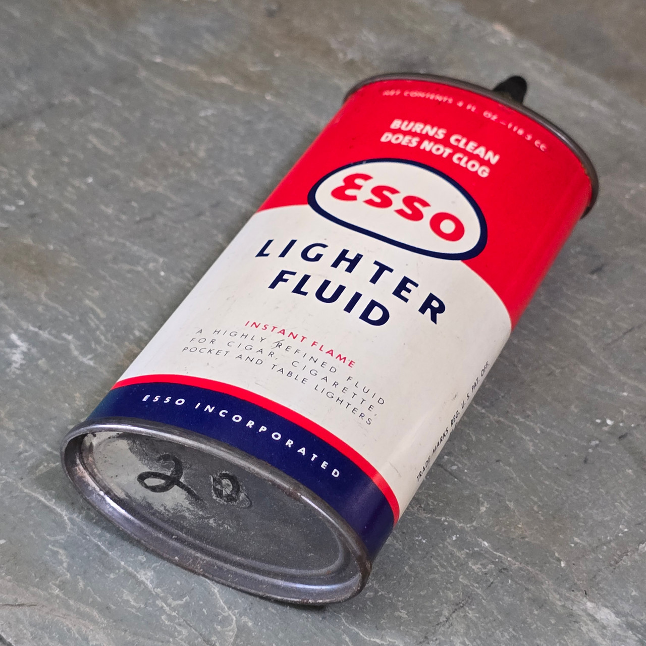 Vintage Esso Lighter Fluid Advertising Oil Tin Lead Spout Cigarette Lighter  Can