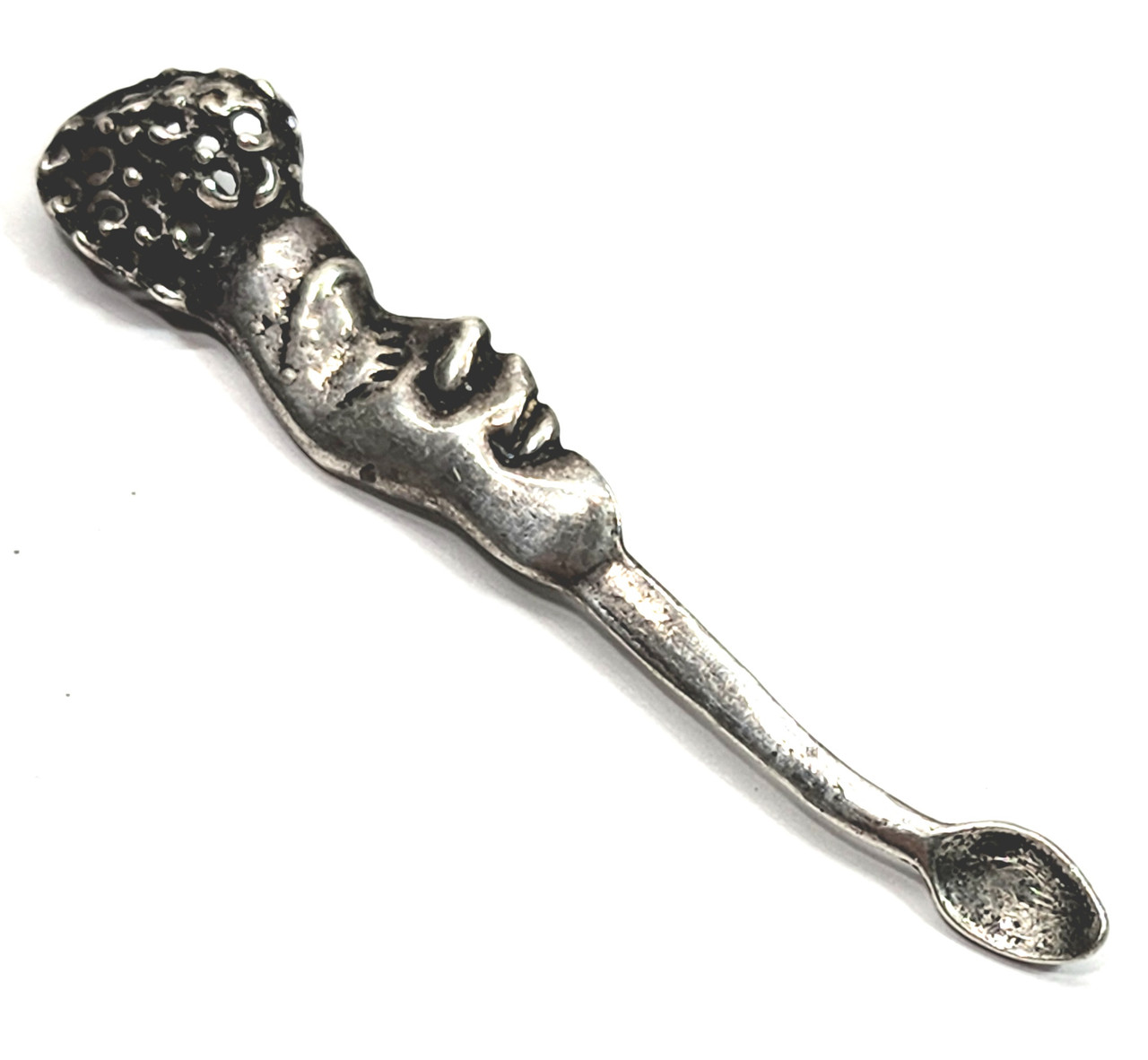 Vintage Silver Coke Snuff Spoon Snake Serpent Wrapped Round Onyx