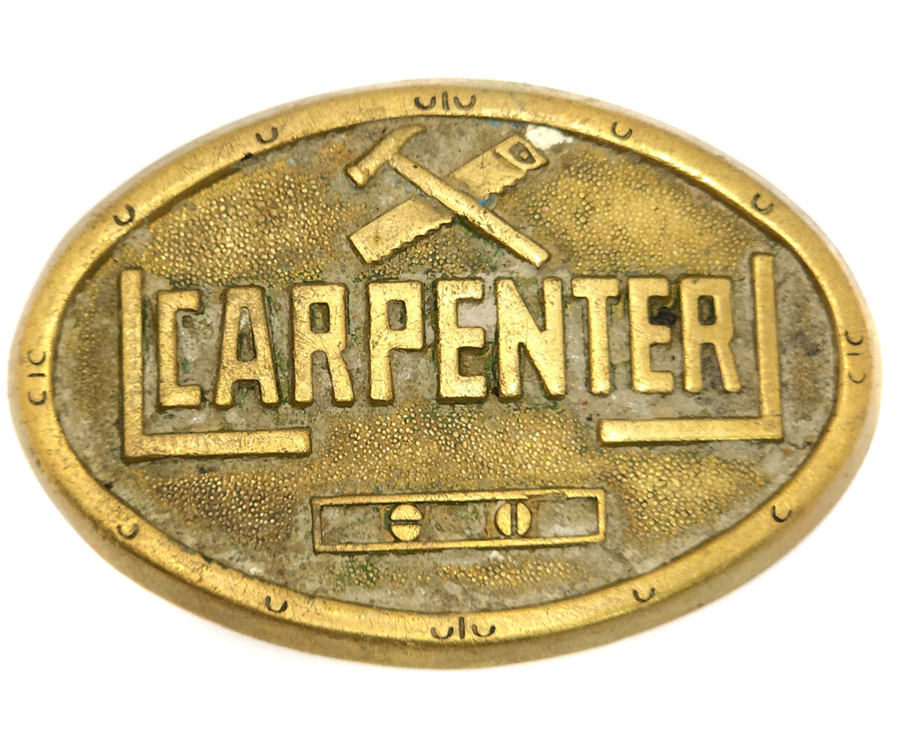 1979 Vintage Carpenter Brass Belt Buckle w/ Embossed Tools Baron Buckles -  Before Times Shop