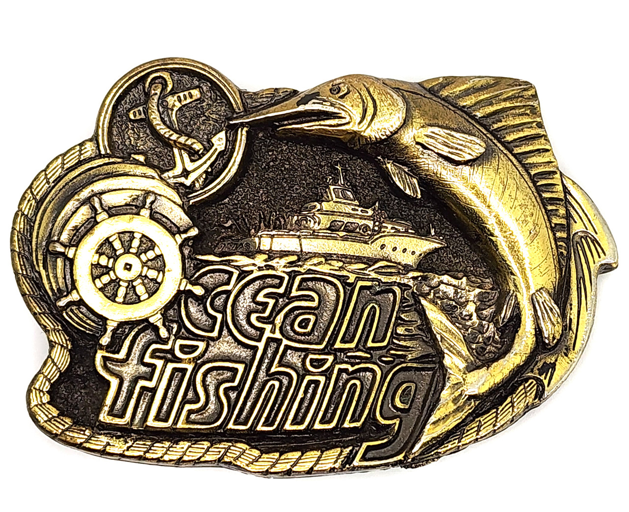1982 Vintage Great American Buckle Company Ocean Fishing Belt Buckle Marlin  Fish - Before Times Shop
