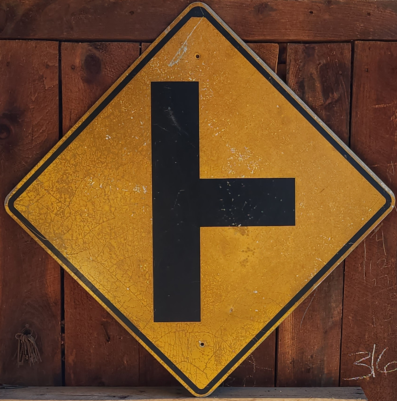 Vintage Authentic Caution Traffic Street Sign Side Road