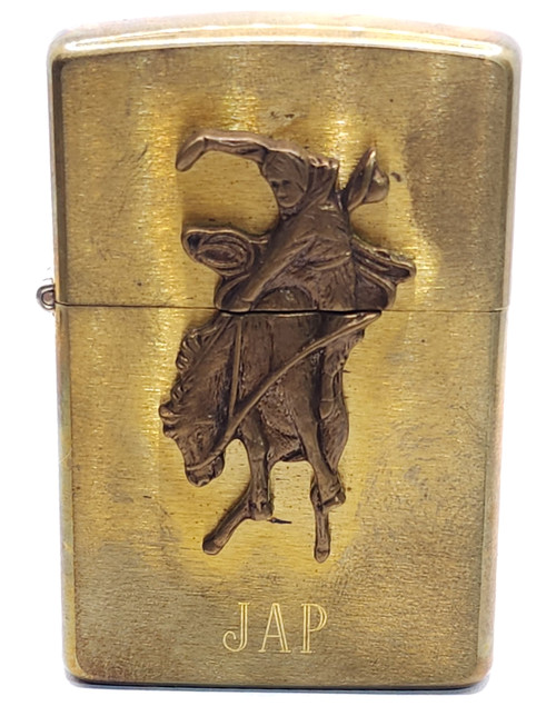 1992 Unfired Brass Zippo Marlboro Wild West Cigarette Lighter & Box Cowboy "JAP"