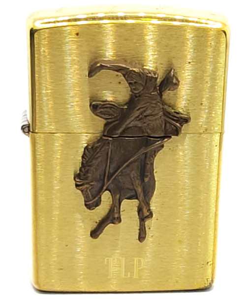 1992 Unfired Brass Zippo Marlboro Wild West Cigarette Lighter & Box Cowboy Horse