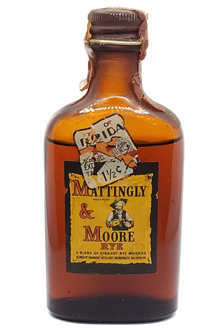 Vintage Mattingly & Moore Rye Whiskey Mini Bottle Liquor Miniature Flask Whisky