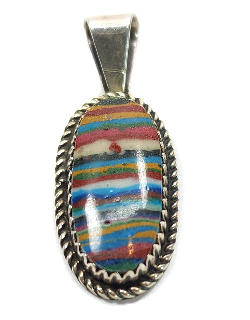 Garrison Boyd Navajo Sterling Silver Native American Necklace Pendant Stripe Gem