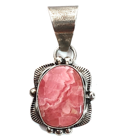 Michael Spencer Signed Navajo Sterling Silver Rhodochrosite Necklace Pendant