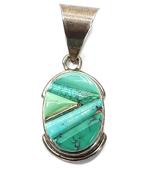 Vintage Sterling Silver Turquoise Magnesite Mosaic Native American Pendant