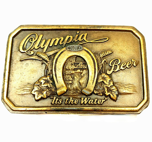 Vintage 1970's Limited Edition Olympia Beer Advertising Brass Tone Belt Buckle