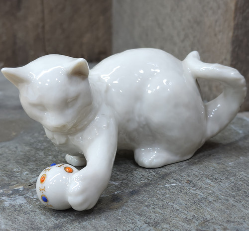 Vintage Lenox China Jewels Collection Cat Playing with Ball Figure Enameled Ball