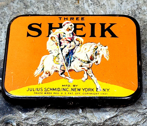 1931 Vintage Sheiks Rubbers Advertising Tin Julius Schmid Sheik Condom Box