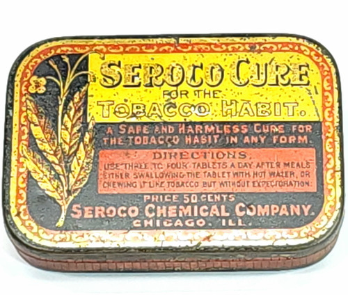 Antique Tobacco Habit Remedy Seroco Cure Medicine Advertising Tin w/ Contents