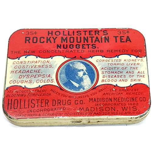 Antique Hollister's Rocky Mountain Tea Nuggets Medicine Remedy Tin w/ Contents