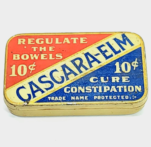 Antique Cascara-Elm Constipation Cure Laxative Tablets Advertising Tin Full