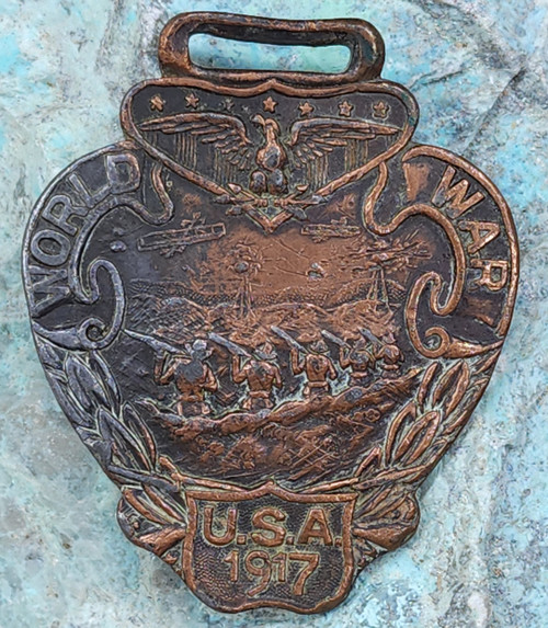 Antique 1917 World War USA Allies in Freedom's Cause Pocket Watch Fob Trench WW1