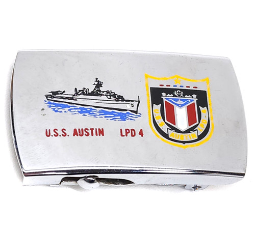 Vintage U.S.S. Austin LPD-4 U.S. Navy Military Ship Zippo Belt Buckle Naval