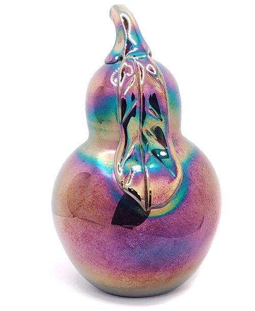 Vintage Big Signed St. Clair Iridescent Purple Art Glass Pear Shaped Paperweight