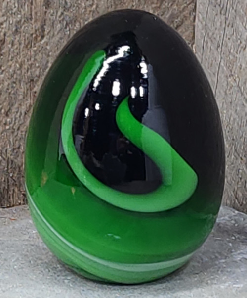 Vintage Green & White Marbled Swirl Egg Shaped Art Glass Paperweight
