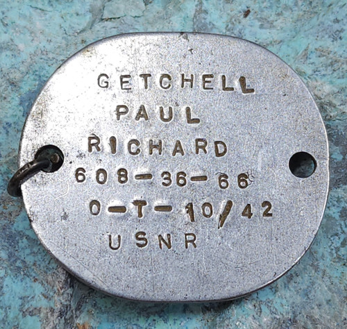 1942 World War II USNR Navy Military Soldier Dog Tag Paul Richard Getchell