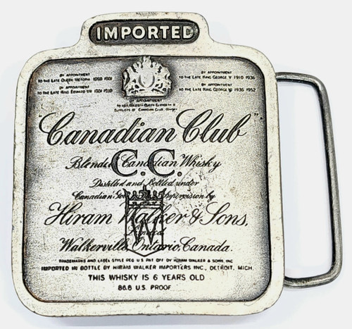 1975 Bergamot Brass Works Hiram Walker Canadian Club Whiskey Belt Buckle